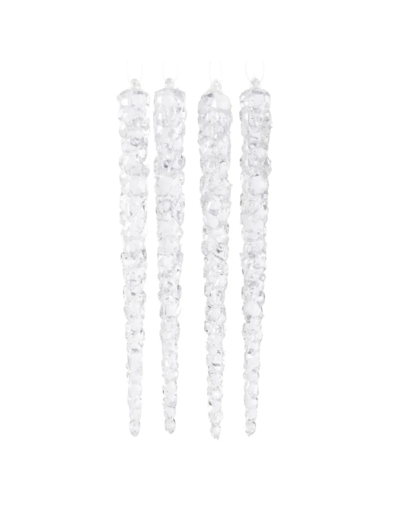 4 phosphoreszierende Eiszapfen-Anhänger 15 cm für den Weihnachtsbaum