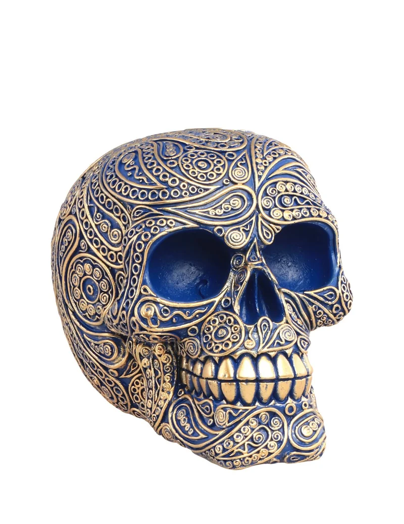 Blauer Barock-Totenkopf aus Kunstharz, 11,5 cm
