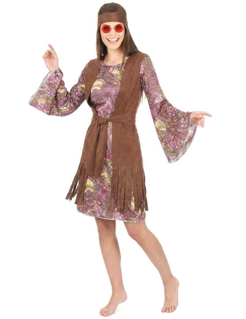 Hippiekostüm für Frauen mit Paisleymuster bunt