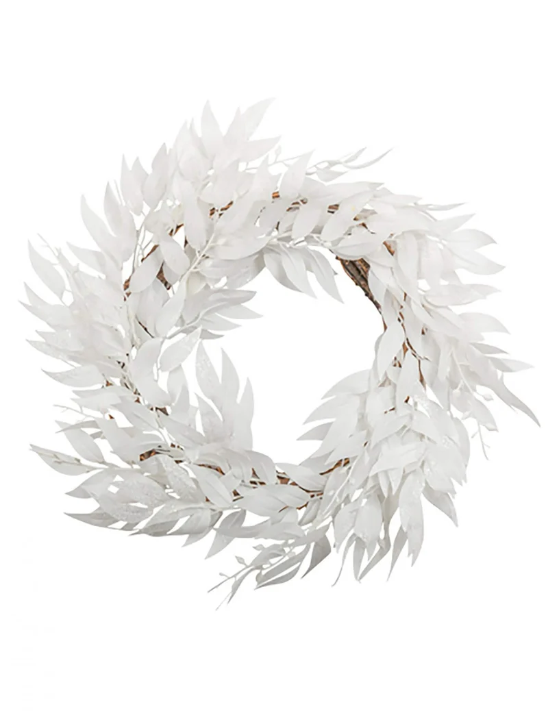 Weiße Glitzerblätter-Krone 50 cm, Weihnachtsdekoration