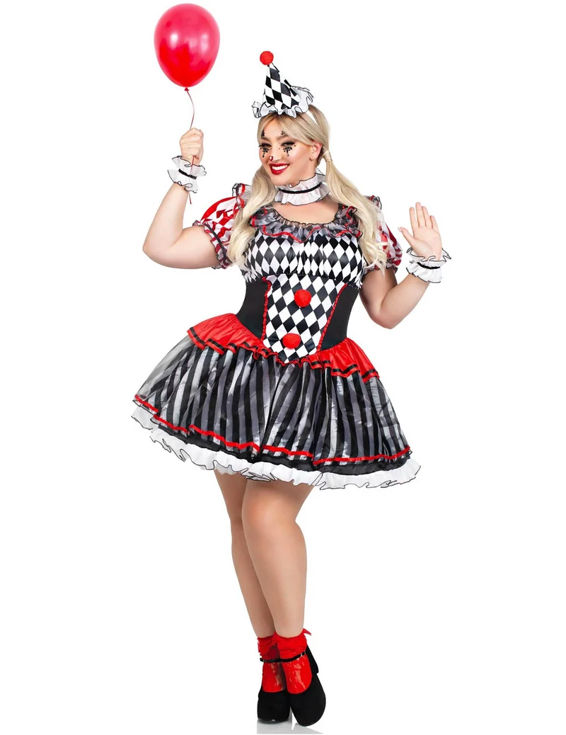 Sexy Harlekin Kostüm für Damen Plus Size schwarz-weiß
