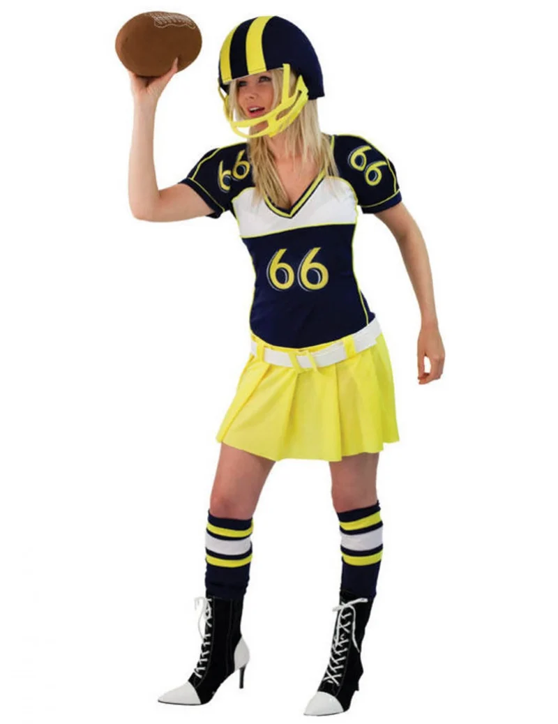 Sportliches Football Spielerin Damenkostüm für Fasching blau-gelb