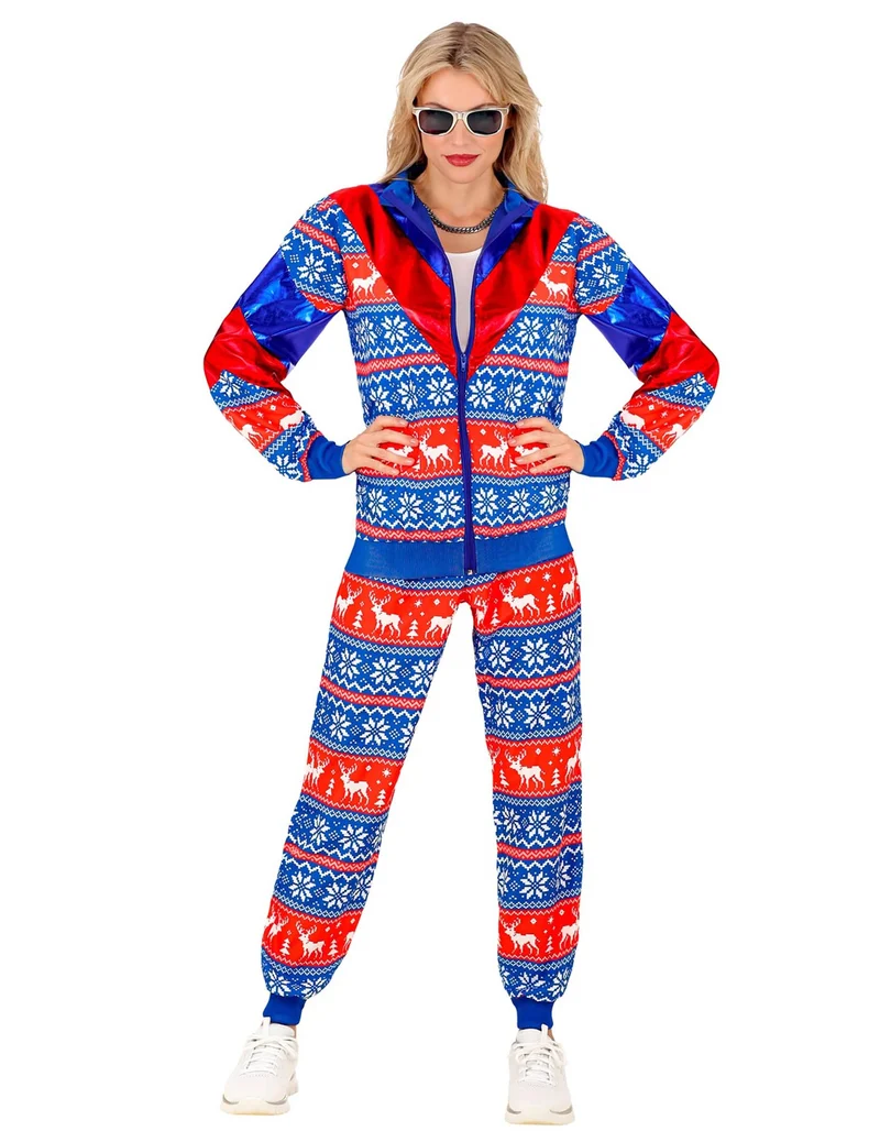Weihnachts-Trainingsanzug Kostüm für Erwachsene blau und rot