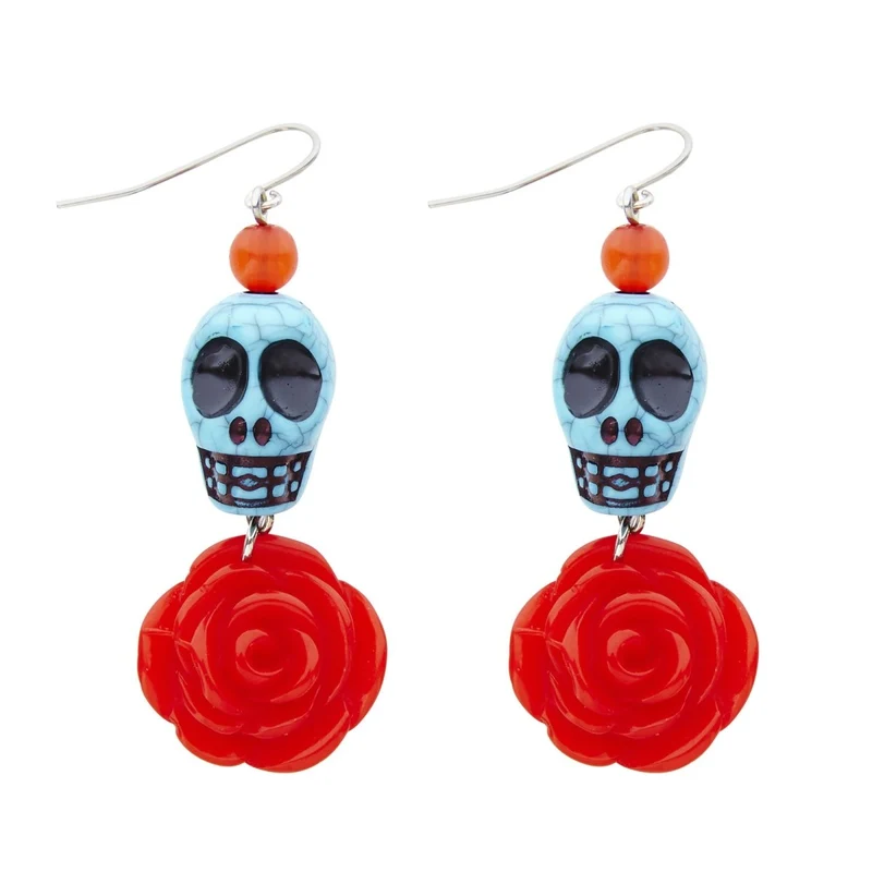 Halloween Ohrringe Totenköpfe mit Rose