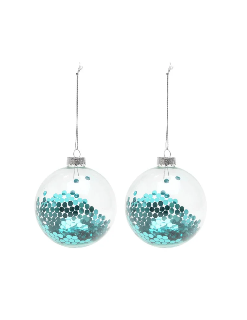 2 Glas Christbaumkugeln mit blauem Glitzer 8 cm für Weihnachtsbaum