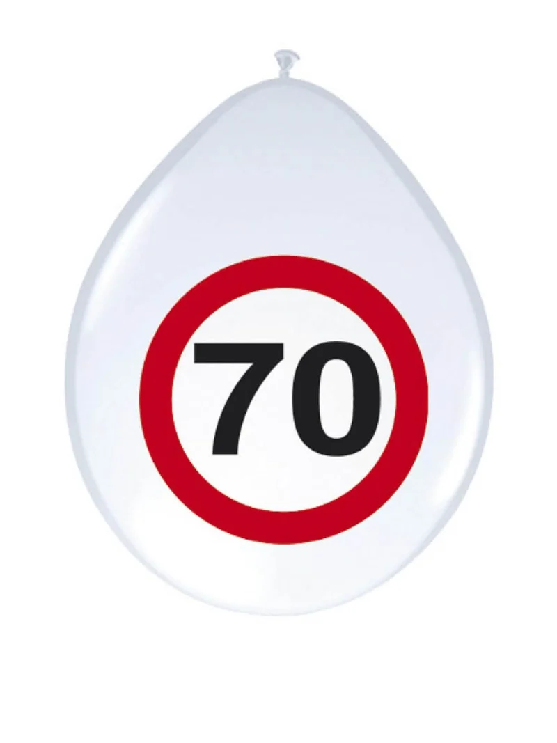 8 Luftballons 70. Geburtstag rot-weiß-schwarz 30cm