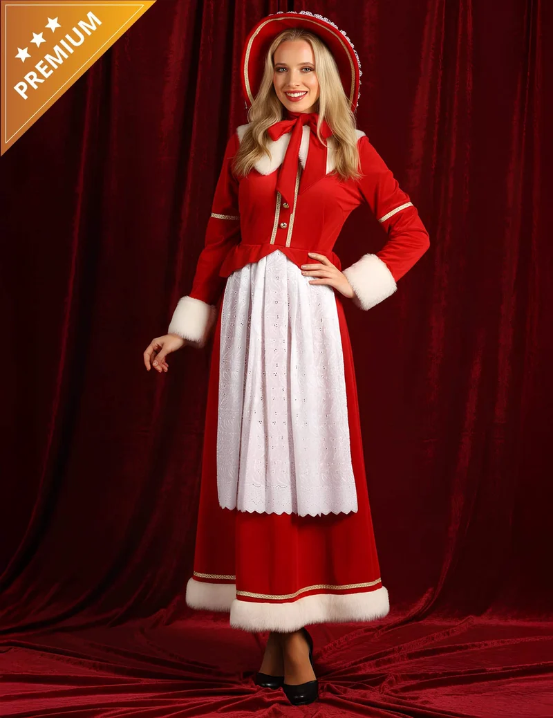 Traditionelles Weihnachtsfrau-Kostüm für Damen mit Schürze