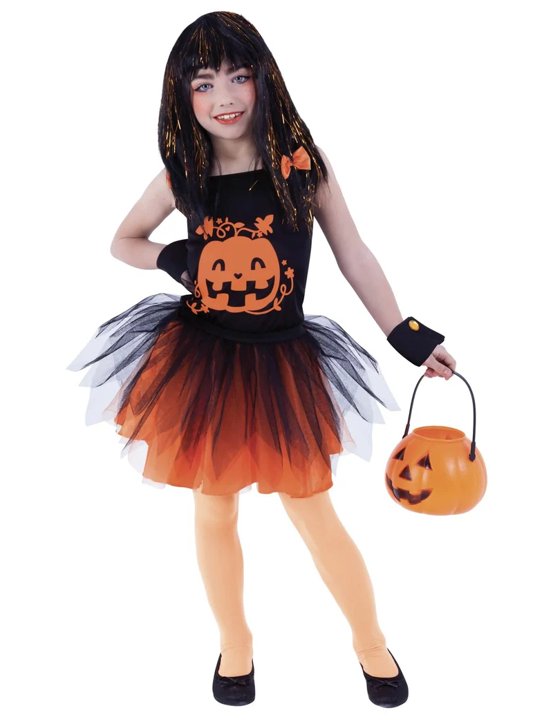 Lustiges Kürbis-Kostüm für Mädchen Halloween-Verkleidung schwarz-orange