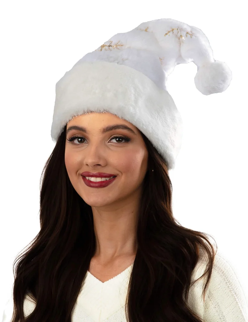 Luxus Weihnachts-Mütze weiß mit Schneeflocken für Erwachsene