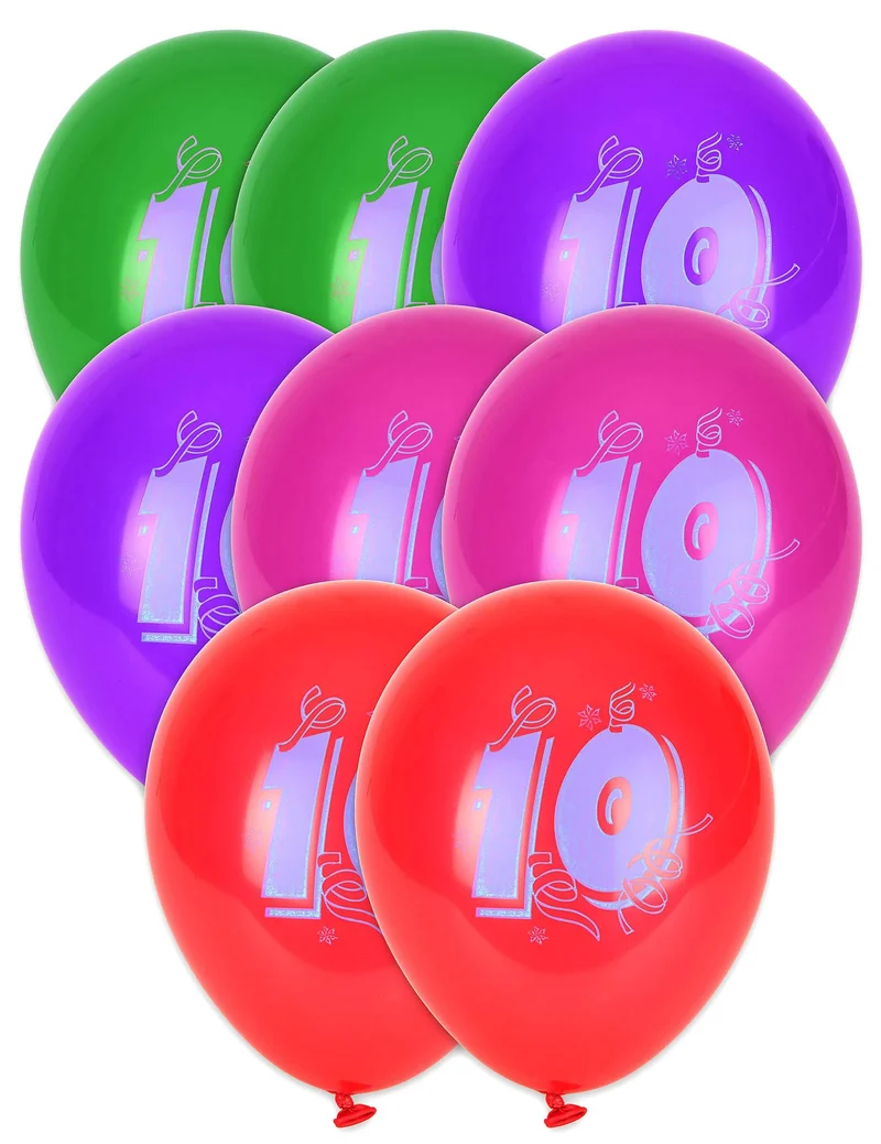 8 Luftballons bedruckt mit Zahl 10