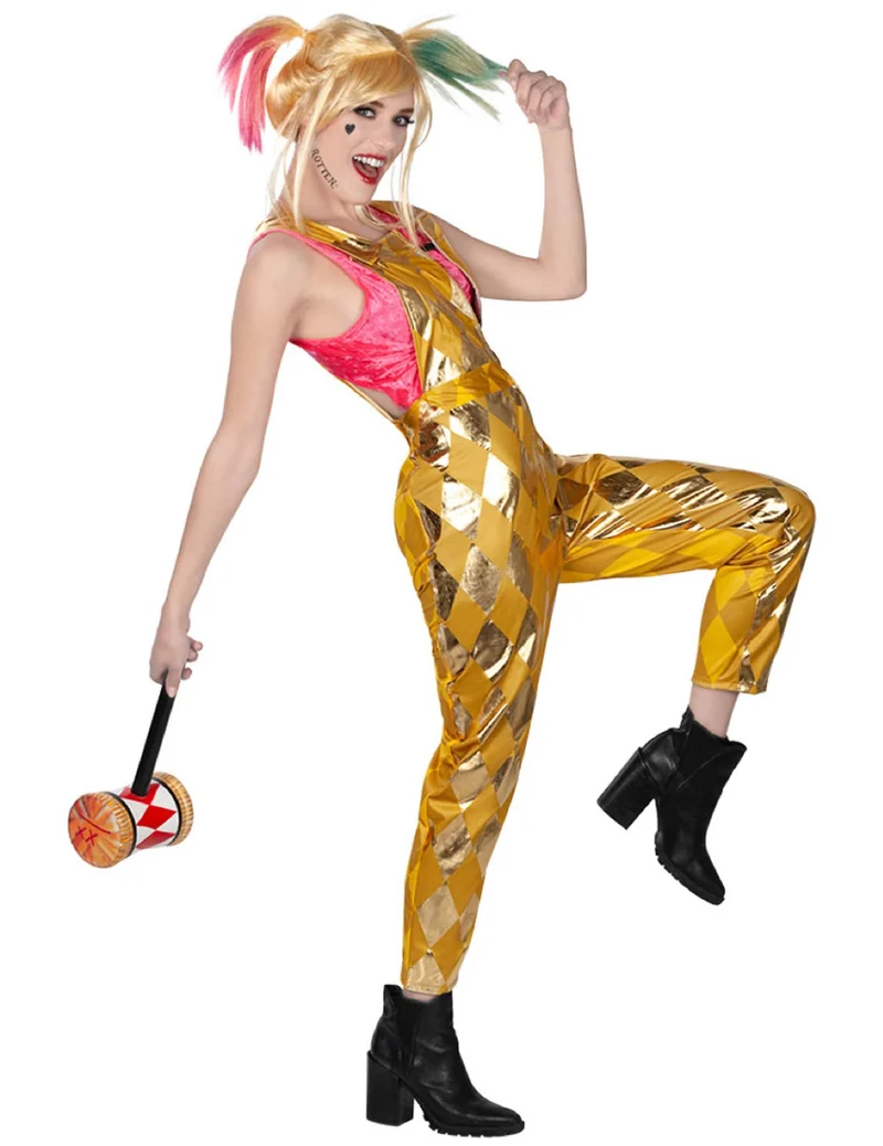 Birds of Prey™-Latzhose und Top Harley Quinn™ Kostüm für Halloween gold