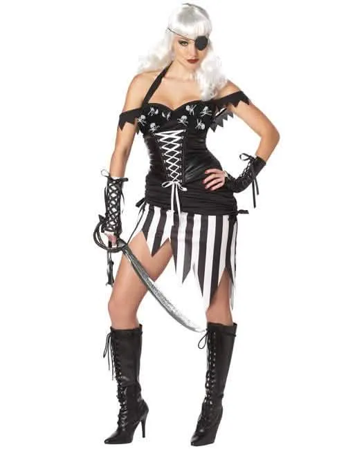 Verruchte Piratenbraut Damenkostüm schwarz-weiss
