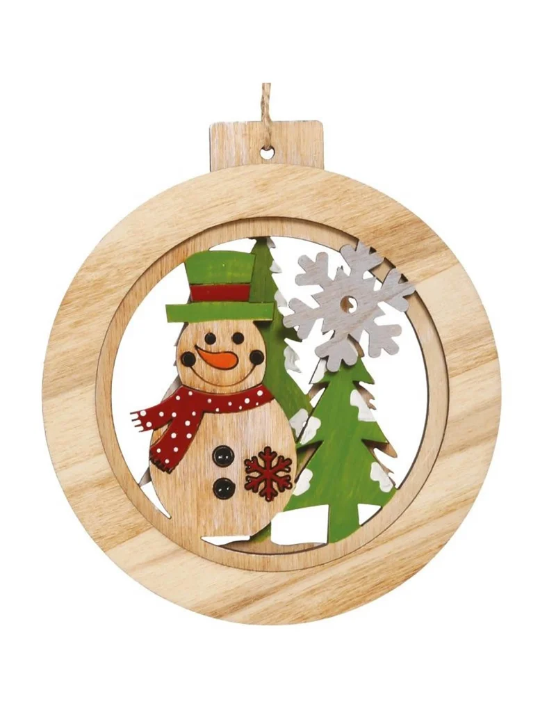 Rundhänger aus Holz, Schneemann, 12 cm, Baumschmuck