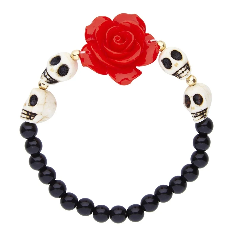 Halloween-Armband Totenköpfe mit Rose