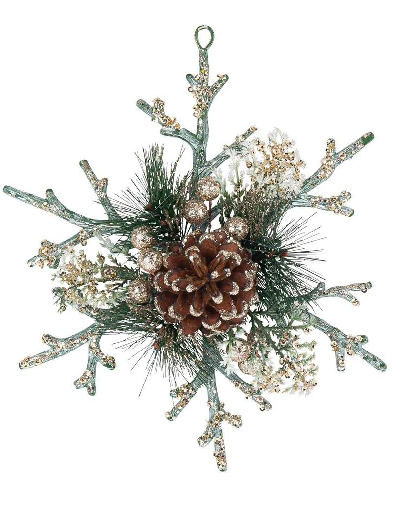 Natur-Schneeflocken-Tischdeko, Champagner-Glitzer, 19,5 cm