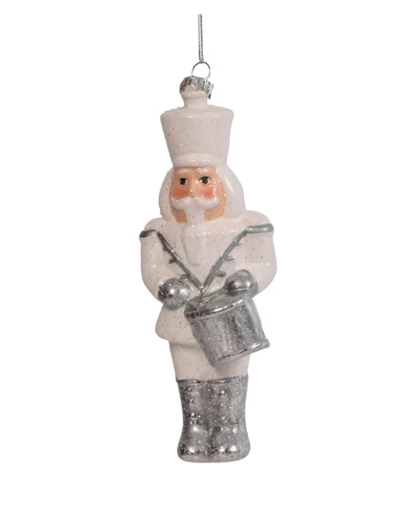 Nussknacker-Hänger weiß und silber 17 cm mit Glitzer