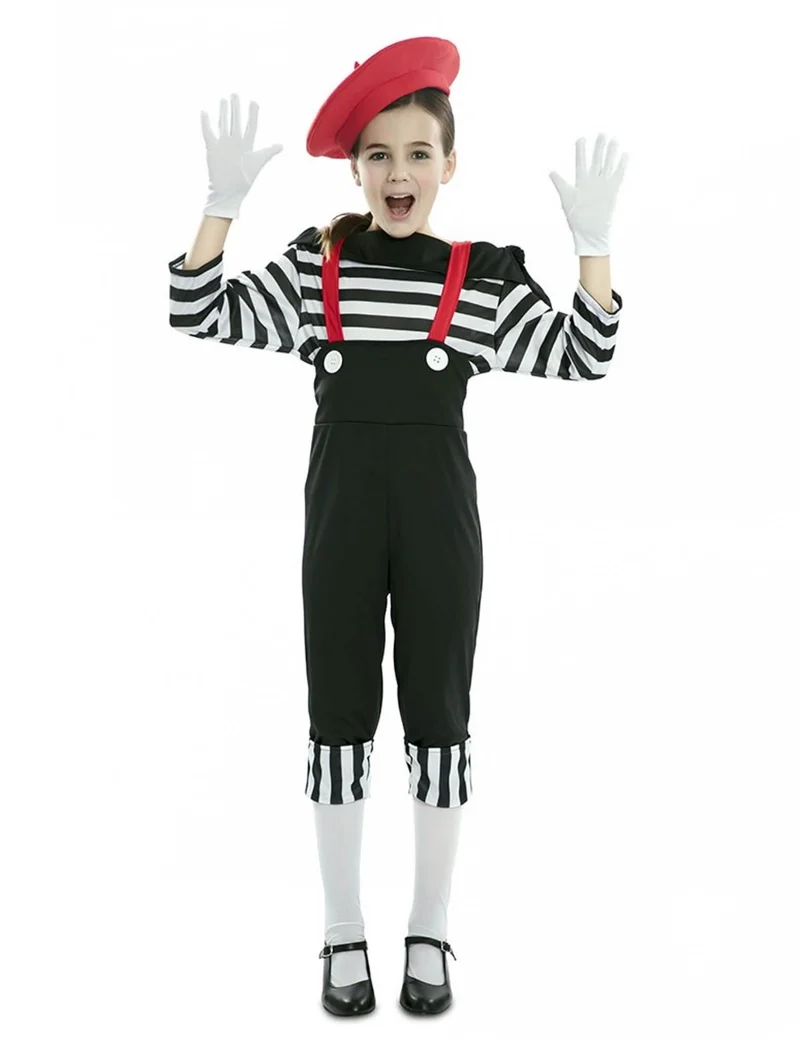 Pantomime-Mädchenkostüm für Karneval Faschings-Verkleidung schwarz-weiss-rot