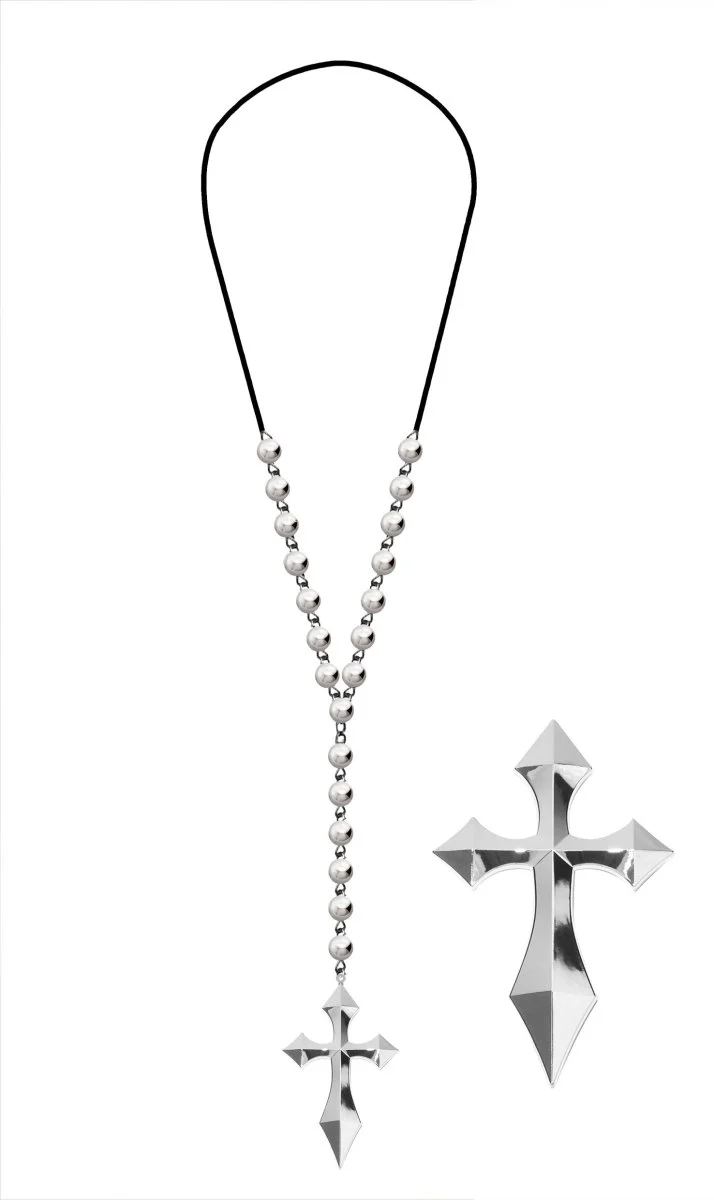 Silberne Halskette Kreuz mit Silberperlen