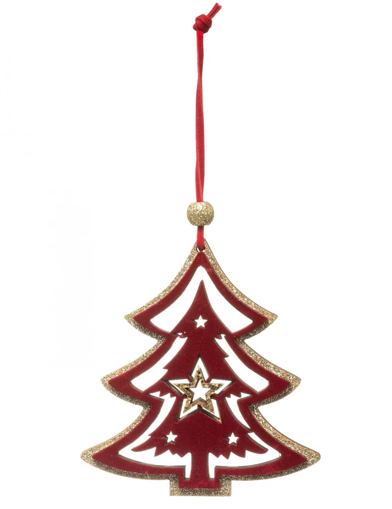 Roter und goldener Weihnachtsbaumschmuck 10 cm mit Band
