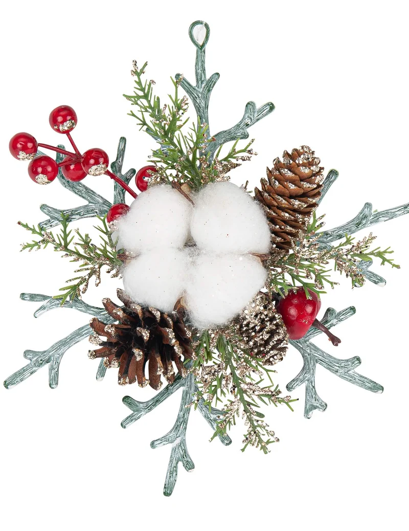 Tischdeko Schneeflocke Natur Champagner-Glitzer 19,5 cm zum Aufhängen