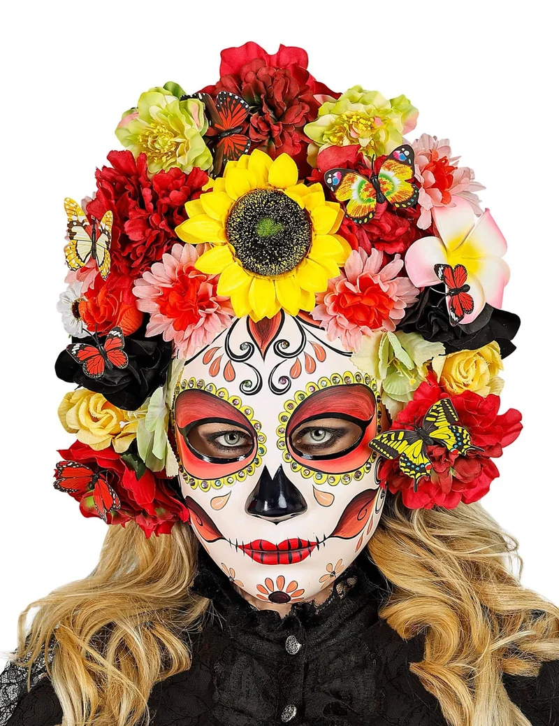 Dia de los Muertos Maske mit Blumen und Schmetterlingen für Erwachsene