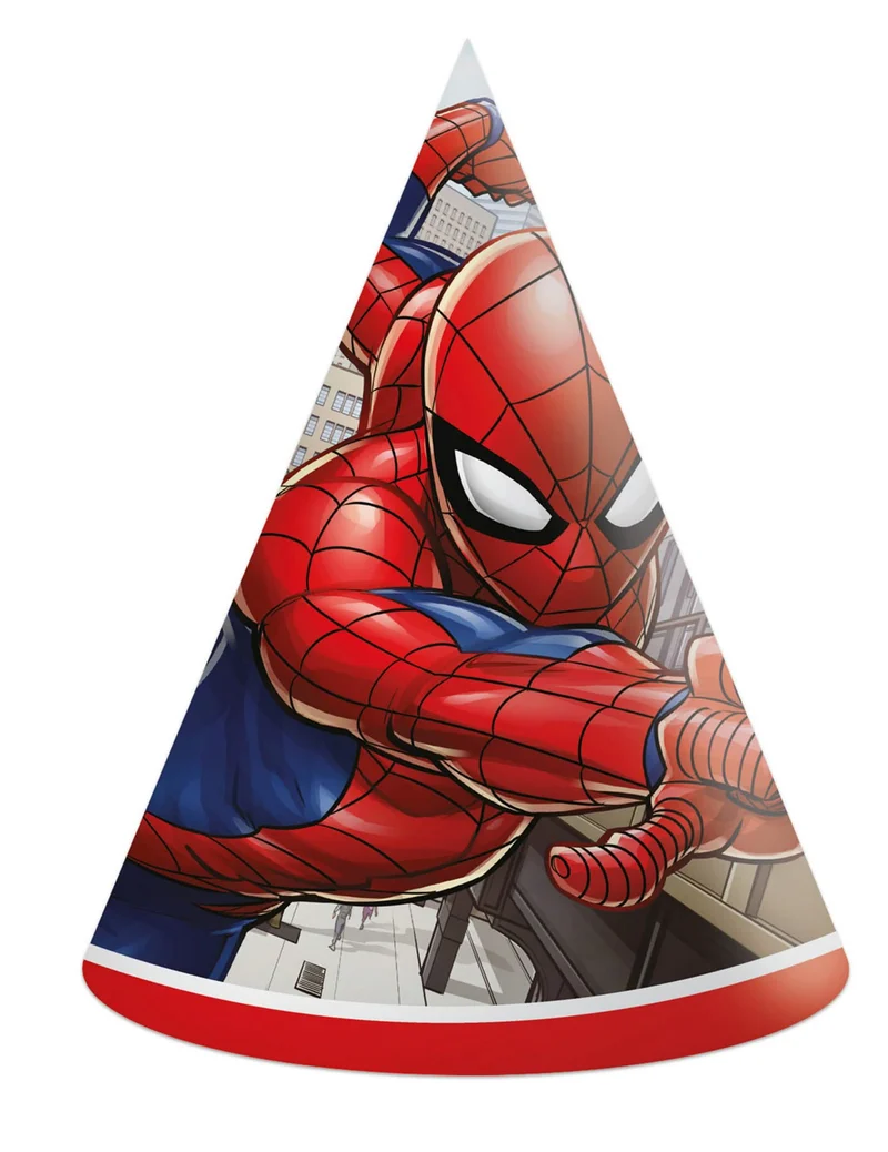 6 Spiderman-Partyhüte aus Pappe