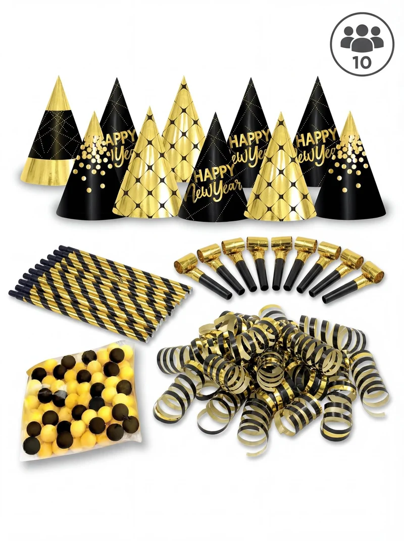 Silvester Party-Set für 10 Personen Schwarz und Gold