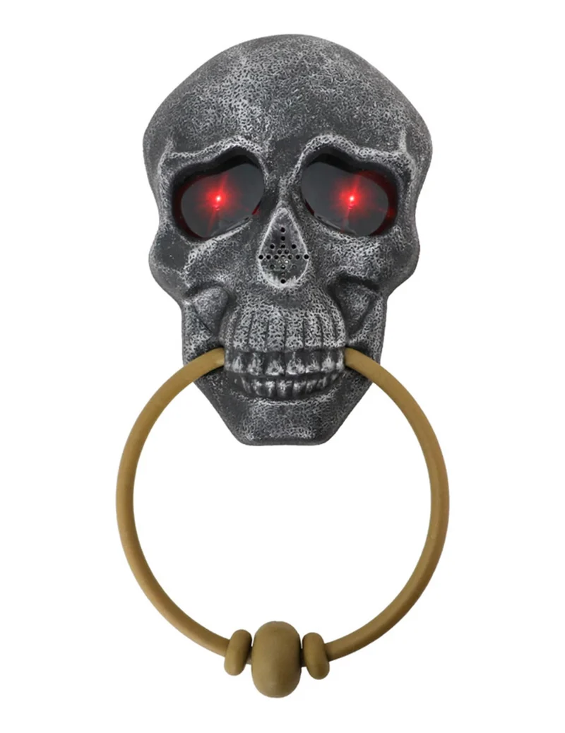 27 cm großer Türklopfer mit Licht und Ton in Form eines Totenkopfs