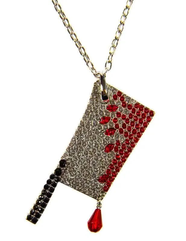 Hackbeil Halskette Kreepsville Halloween-Accessoire silber-rot