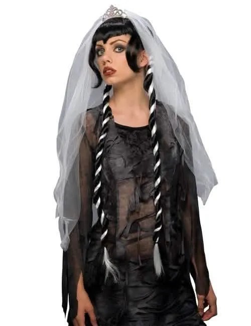 Gothic Brautperücke schwarz-weiß
