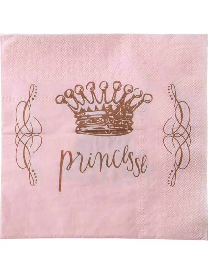 20 rosa Prinzessinnen-Papierservietten 33 x 33 cm mit Krone