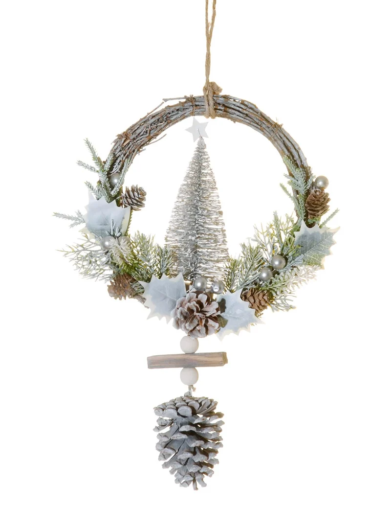 Hängekranz Schneebedeckte Tanne 39 cm mit Tannenzapfen