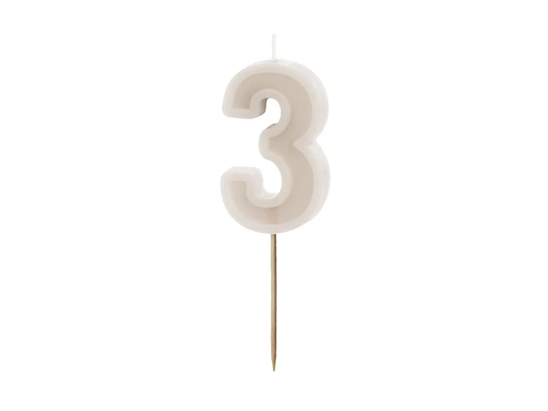 3 Jahre Kerze Beige 10cm