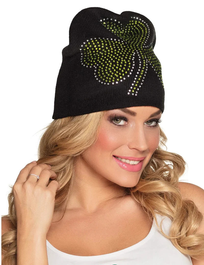 Mütze mit Strass-Kleeblatt St. Patrick's Day