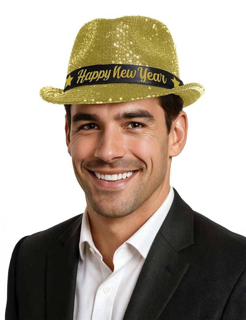 Golden Pailletten-Hut Happy New Year für Erwachsene