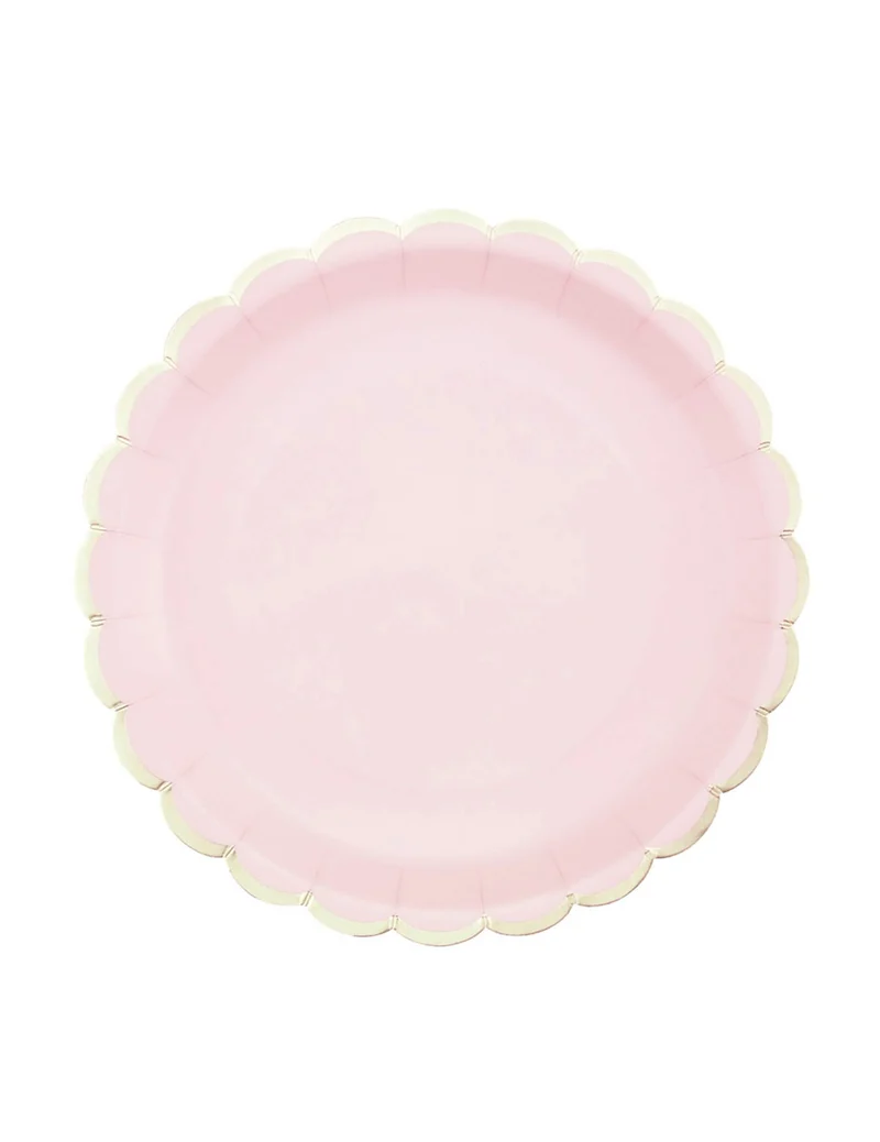 8 Pappteller mit Wellenrand in Pastellrosa und Gold 23cm