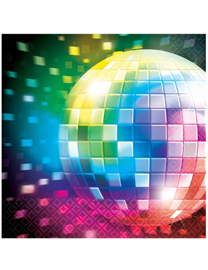 16 Disco-Spiegelkugel-Papierservietten 33 x 33 cm für 70er Jahre Party