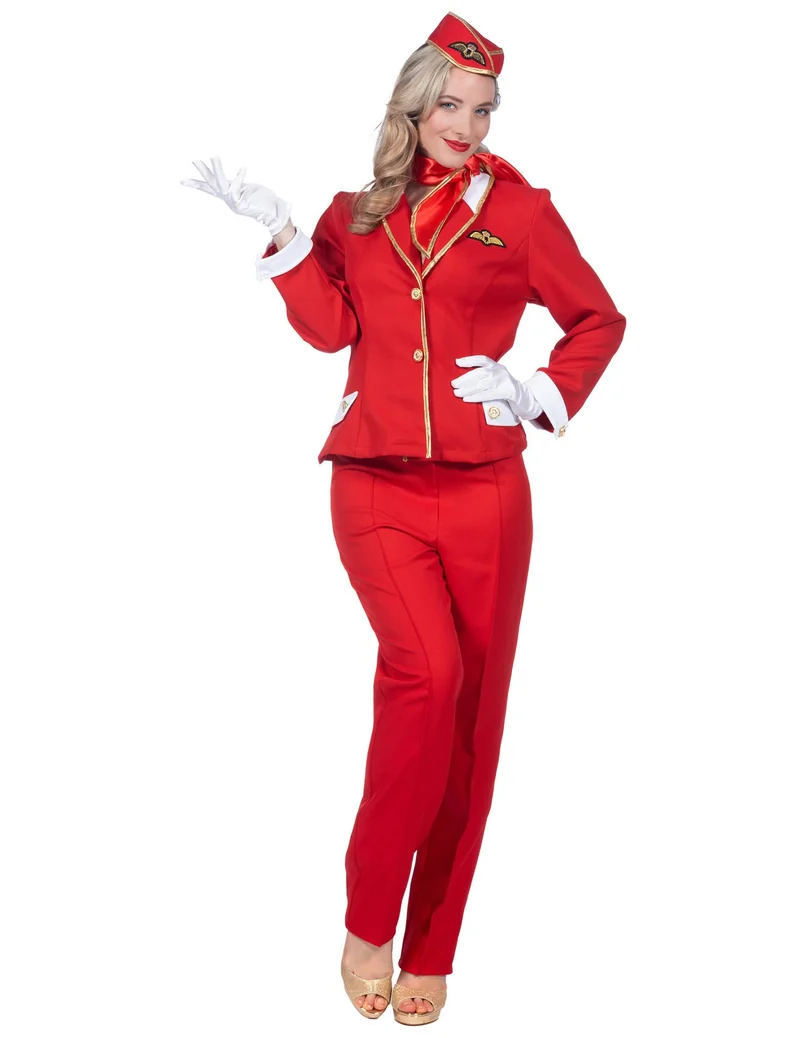Luxus-Flugbegleiterin Kostüm für Damen in Rot