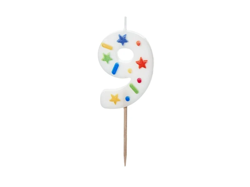 9 Jahre Kerze farbig 10cm
