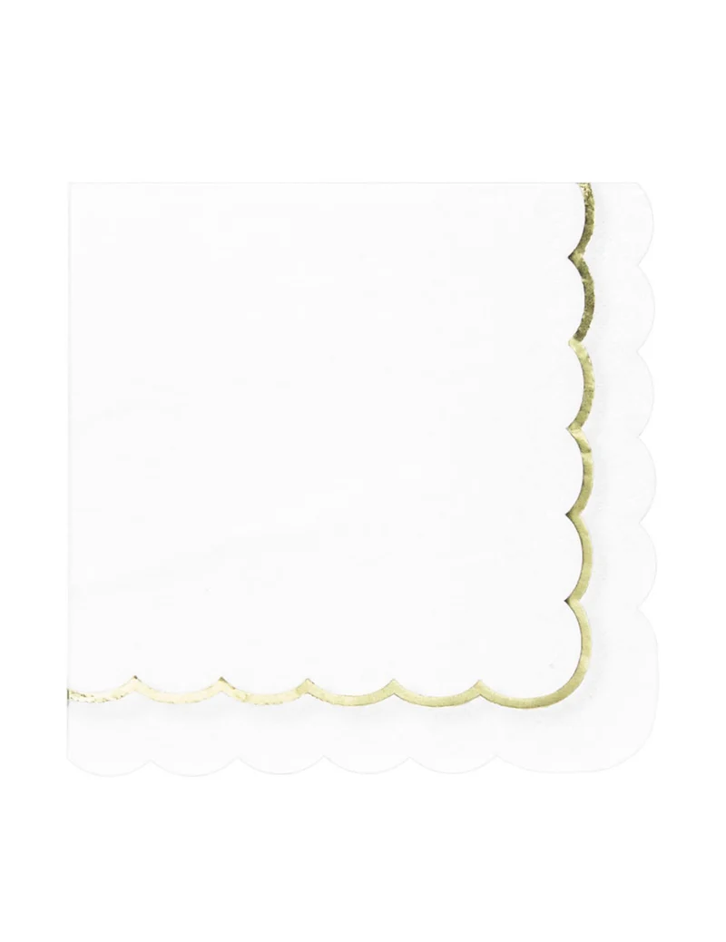 16 weiße und goldene Papierservietten mit Wellenrand 33x33 cm