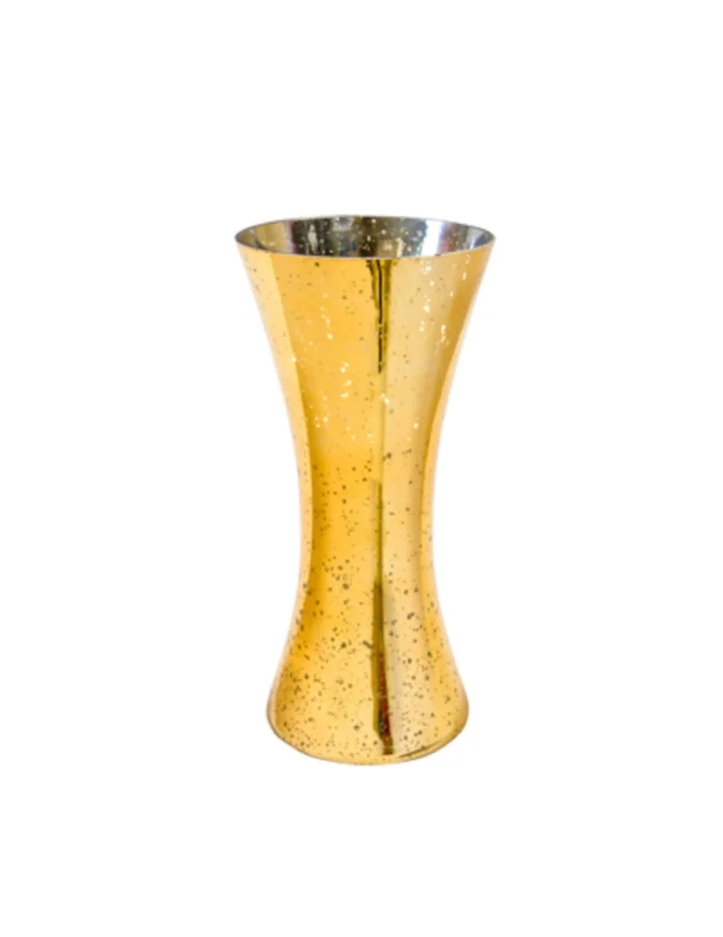 Gebogene Metallvase Gold 25 x 10 cm mit silbernen Sprenkeln