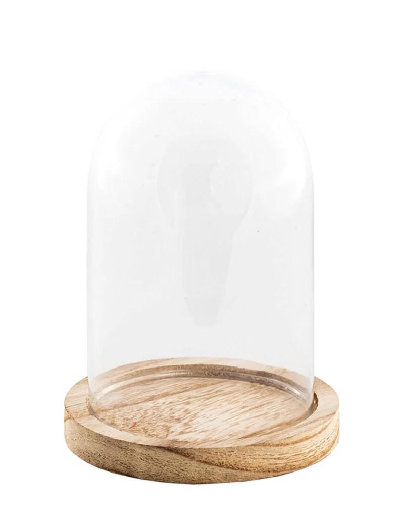 Glasglocke auf Holzsockel 21 cm