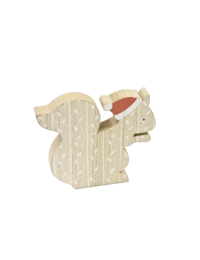 Holzdekoration Eichhörnchen mit Weihnachtsmütze 11 x 10 cm natürliche Atmosphäre
