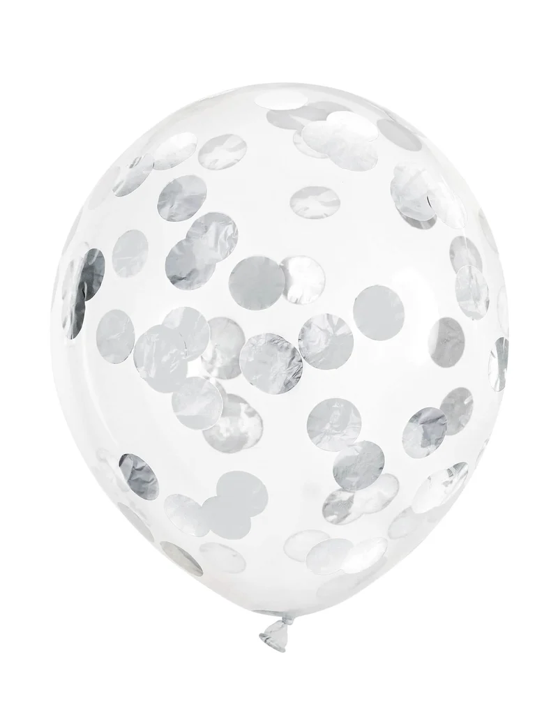 6 transparente Luftballons mit silbernem Konfetti 30 cm