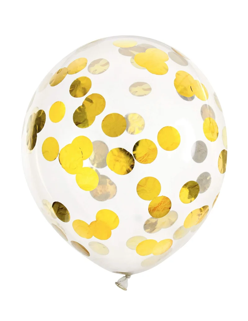 6 transparente Luftballons mit goldenem Konfetti 30 cm