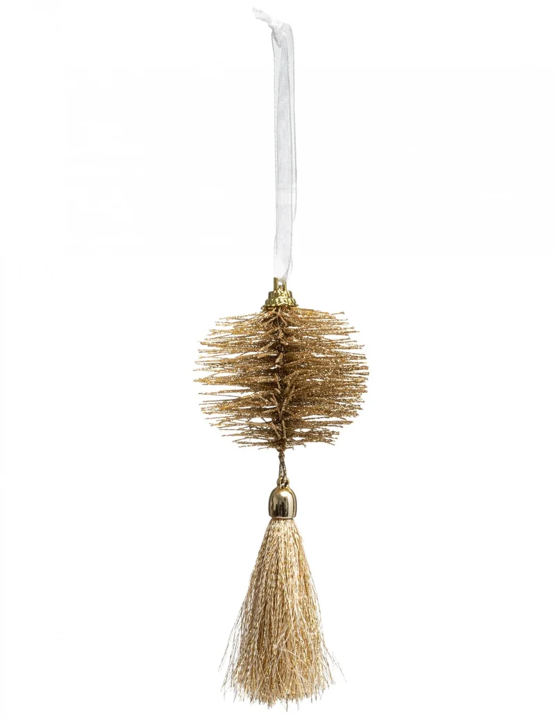 Goldener Glitzer-Pompon-Anhänger 14 cm für Weihnachtsbaum