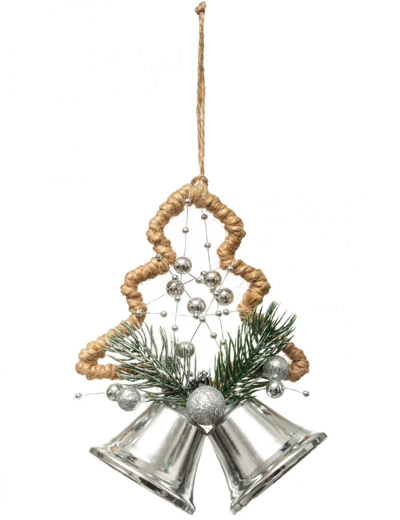 Weihnachtsbaum- und Silberglocken-Anhänger 12 cm aus Seil