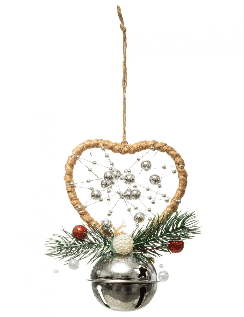 Herz- und Glöckchen-Hängedeko 12 cm Natur-Seil