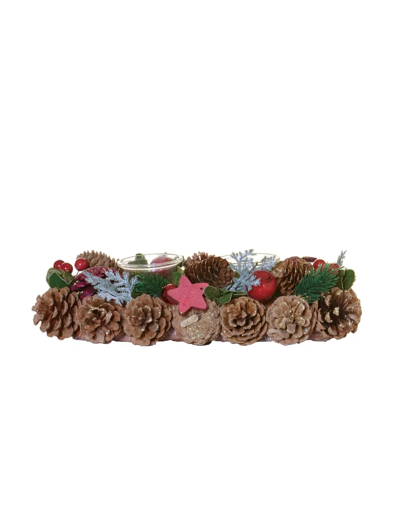Weihnachtlicher Tafelaufsatz mit 2 Teelichthaltern, natur-traditionell, 30 cm