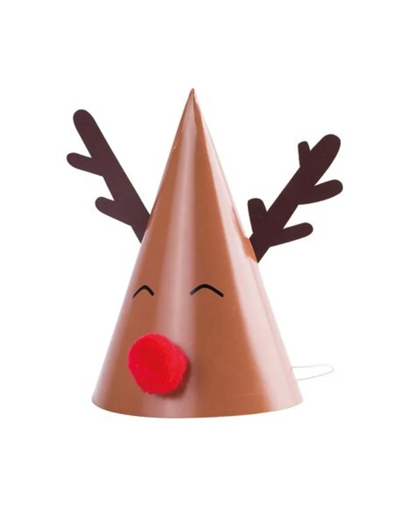8 Rudolph Papphüte mit rotem Pompon 11 x 17 cm für Weihnachten